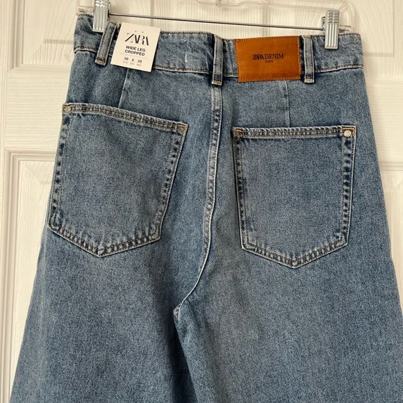Zara button fly High-Waisted Wide Leg cropped Jeans size 6 - Picture 5 of 8